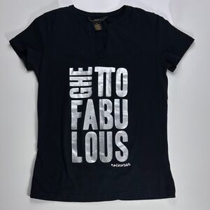 Rocawear Ghetto Fabulous Black Baby Tee with Silver Graphic Y2K vintage